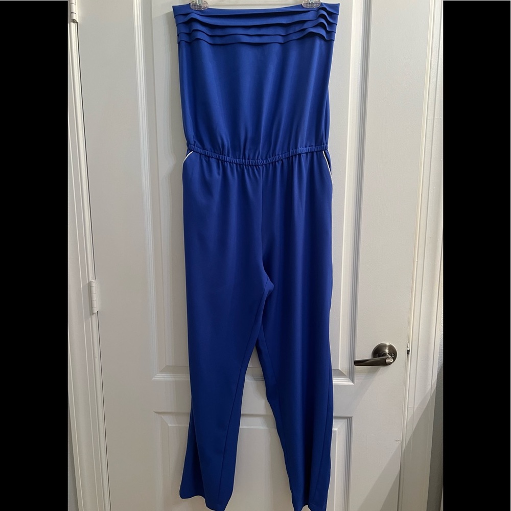 NY Collection Peacock Blue Strapless Jumpsuit. PL (NWT)